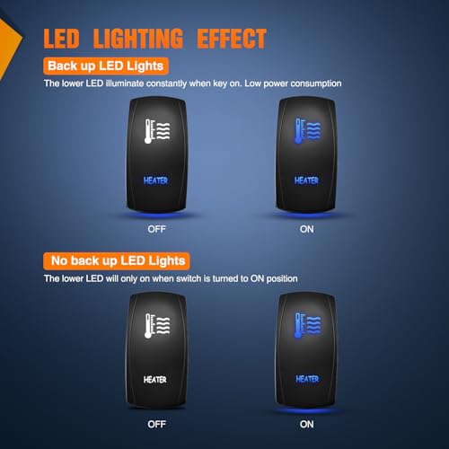 Image of Nilight Heater Rocker Switch Led Light Bar 5 Pin Laser On Off | SPST Switches 20A /12V 10A /24V Blue with Jumper Wires Set for Cars Trucks Boats ATVs UTVs RVs