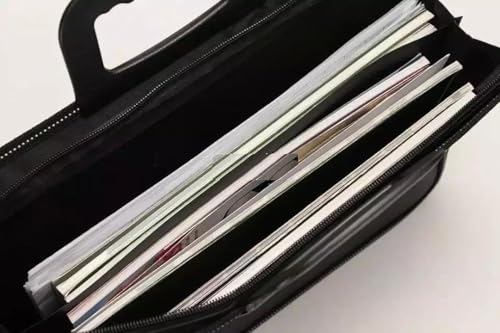 Image of Top Handle Business Briefcase Bag Oxford Fabric Office School Meetting Travel Use File Bills Document Expanding Storage Organizer Holder A4 Size File Folder Carrying Case Handbag (Black HB415)