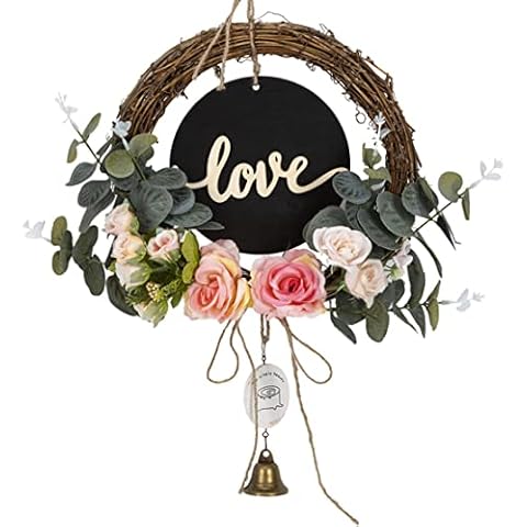 ACCSHINE Wreaths for Front Door Artificial Eucalyptus Wreath, Fall Wreaths for Front Door with Rose Green Leaves for Front Door Wall Window Room Outdoor Wedding Party Decor Porch Home Décor(Pink) Cover