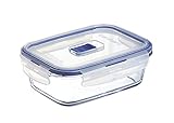 Paquete: 1 Pieza Luminarc Recipiente HERMETICO Rectangular Vidrio 16 x 11 x 6 cm 82 cl, Transparente y Azul, 0,82 L