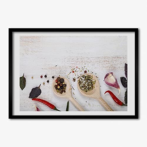 Tableau peinture légumes et épices Tulup en cadre de bois moderne 70x50 pour cuisine