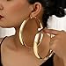 Chunky Gold Silver Hoop Earrings for Women Wide Flat Huggie Hoops Dangle Earrings Big Large Punk Smooth Surface Statement Earrings Fashion Jewelry (B Gold)