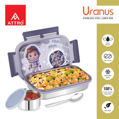 Image of ATTRO Prime Uranus Lunch Box with Ben Water Bottle, School Tiffin Combo, Blue Grey