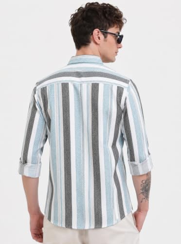 Image of Youth First Men's Cotton Blend Casual Shirt | Regular Fit Solid Full Sleeve Button Down Collared Shirts | Comfortable Formal Office Business Casual for Men