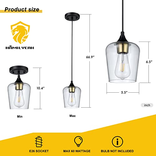 Hamilyeah Pendant Lights Black And Gold, Glass Pendant Lighting For Kitchen Island, Industrial Hanging Lamp For Living Room, Bedroom, Mid Century Modern Light Fixtures Ceiling Hanging #TOP2
