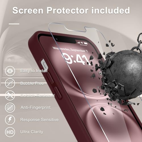 Image of YENAPOON for iPhone 13 Pro Max Case, Matte Magnetic Phone Cover [with 1 Screen Protector] [Support for MagSafe] [Shockproof Military Grade Protection] Translucent Frosted Back, Wine Red