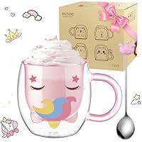 ecooe Bonita taza de cristal de doble pared de 280 ml, taza de