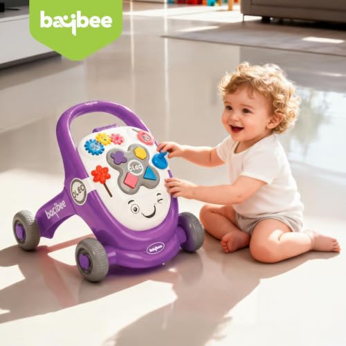Image of Baybee Oleo Baby Walker for 6-18 Months | Activity Push Walker with Music & LED Lights | Stable Wheels, Easy Grip Handle | Educational Walker for Boys & Girls 0-2 Years (Purple)