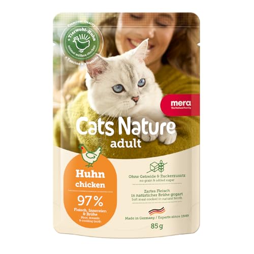 MERA Cats Nature Huhn Premium Katzenfutter Nass 12x85g | Katzenfutter Nass ohne Zucker und Getreide | Adult Katzen Nassfutter hoher Fleischanteil | Wet Cat Food