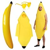 Disfraz de Plátano Adulto Completo - Mono Divertido con Plátano Inflable GIGANTE y Gafas de Corazón para Carnaval, Halloween y Fiestas | Disfraz Fruta para Hombres y Mujeres (Talla para adultos)