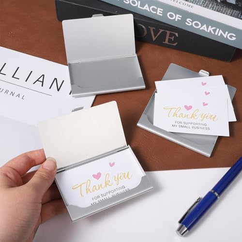 Xthrotsenk 3Pcs Metal Business Card Holder Case Ultra Slim Business Card Cases for Women Men Aluminum Thin Business-Card Case Slim Name Cards Cases Buckle Style Shut Silver