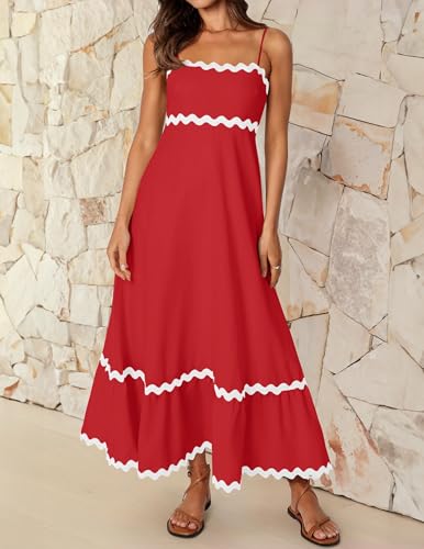 Image of ZESICA Women's 2026 Summer Spaghetti Straps Sleeveless Backless Sundress Flowy Smocked Lace Swing A Line Midi Dress