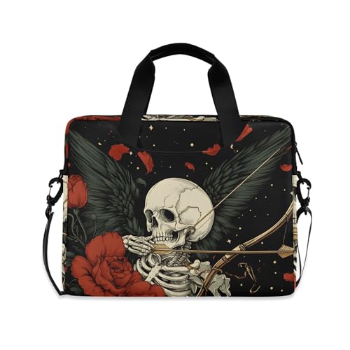 Maletín para portátil con diseño calavera y rosa, 13-15.6 pulgadas