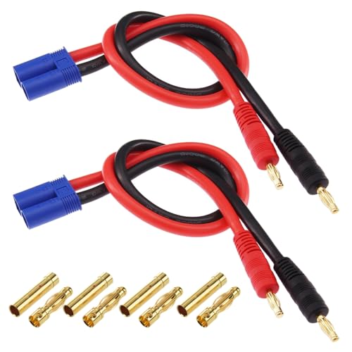 2 Pezzi EC5 Cavo di Ricarica con 4 mm Connettore a Banana Cavo per Caricabatterie 14 AWG 30CM Cavo di Carica EC5 + 4 Paia 4.0 mm Connettori a Spina a