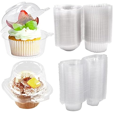 MUALROUS 150Pcs Clear Cupcake Box Single Cupcake Boxes Individual Cupcake Containers Plastic Dome Box Cupcakes Muffin Salad Cheese Holders Boxes for Home Baking, Wedding, Baby Shower, Holiday Party Cover