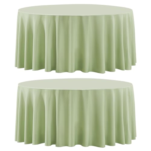 Aocoz Round Tablecloth 132 Inch 2 Pack Sage Green Tablecloths Washable Decorative Linen Polyester Table Clothes Cover for Dining Table Banquets Buffet Parties and Wedding