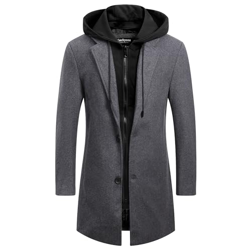 Luckyone Abrigo de Lana para Hombre 2 en 1 Invierno Trinchera Abrigos Slim Fit Outerwear Color Sólido Business cálido de trabajo de manga larga