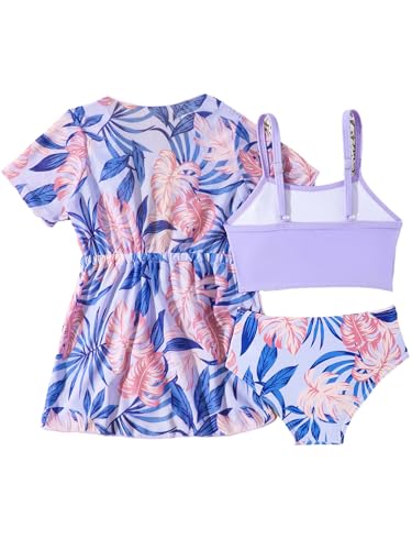 Kids Girls 3-Piece Beach Bathing Suit Swimsuit Tankini Swim Tops and Bottom Set with Cover Up Tulle Outerwear2