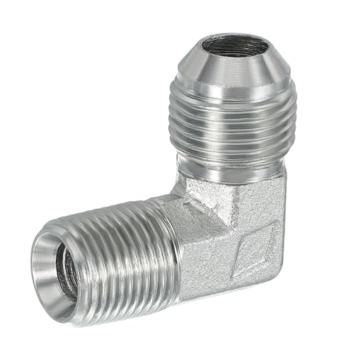 Image of PATIKIL 90 Degree Pipe Adapter, 3 /4 inch Male 37 Flare JIC x 3 /8 inch BSPT Male Connector Carbon Steel Elbow Fitting for Air Hydraulic Fluid Fuel Water Oil, Silver