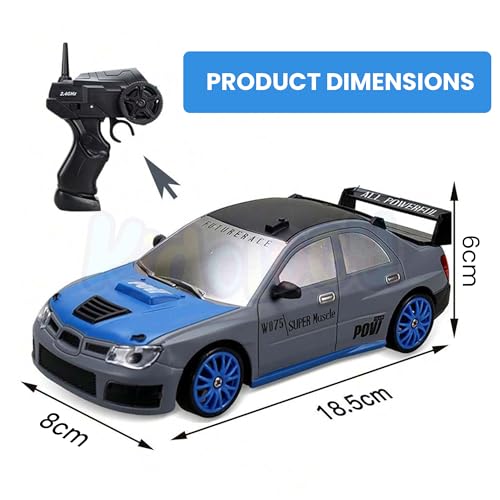 Image of Kidology RC Drift Remote Control Car - 1:24 Scale, 20Kmph High-Speed, 4WD, LED Lights, Rechargeable Racing Car, Drifting Tires, 2.4GHz, for Boys, Girls, Kids & Adults