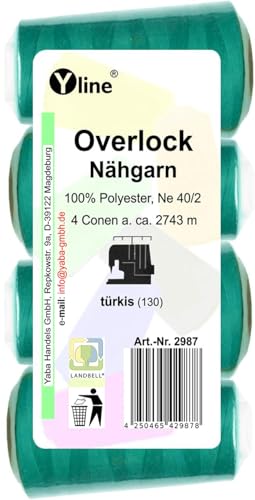 Lot de 4 bobines de fil à coudre Overlock - Turquoise - 2743 m - NE 40/2 - 100 % polyester - 2987