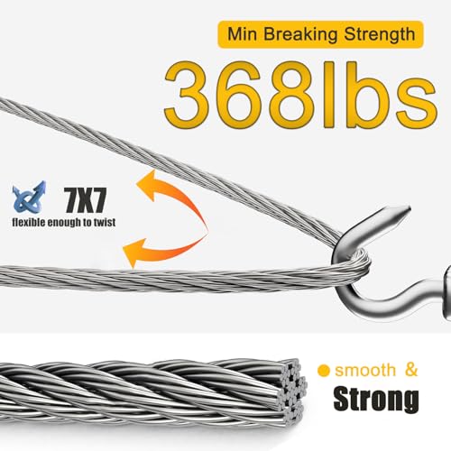Image of Wire Rope,1 /16 inch Wire Rope,100FT Stainless Steel Cable with 50Pcs Crimping Sleeves,7x7 368lbs Breaking Strength for Garden Wire,Aircraft Cable (51, 100FT Wire Rope +50Crimping Sleeves)