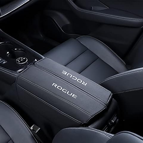 XITER 1PC Leather Center Console Armrest Cover with Side Pockets for Nissan Rogue 2021 2022 2023 2024 2025 Accessories(Black Stitches) Cover