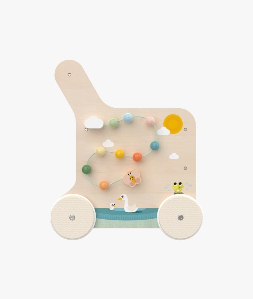 Tiny Love Push & Play Holz-Lauflernwagen, Drehräder, Track & Trace Aktivitäten, farbenfrohe Elemente, fördert motorische und kognitive Entwicklung, stabiler Holz-Lauflernwagen, Farmers Funday