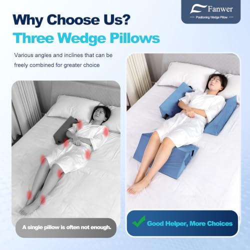 Image of Fanwer Positioning Wedge Pillow for Side Sleeping (3 in 1),19.69 inch,LightBlue | 40 Degree Triangle Bed Wedges & Body Positioners for Back Pain,Preventing Bedsores,After Surgery,Knees Elevated,Pregnancy
