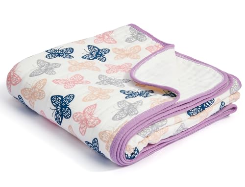 ZPECC Muslin Baby Blanket Thicker, 30x40 Organic Cotton Newborn Receiving Quilt Hypoallergenic for Baby Essentials Swaddle Crib Stroller, Butterfly