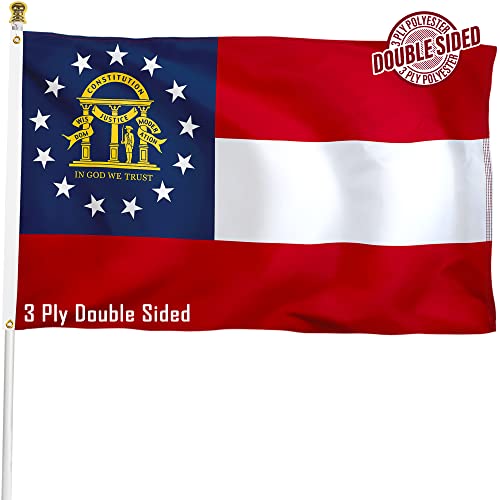 XIFAN Double Sided Georgia State Flag 3x5 ft Heavy Duty 3 Ply Durable Polyester GA Flag with Vibrant Print/4 Rows Hemming/Brass Grommets for Indoor Outdoor Decor
