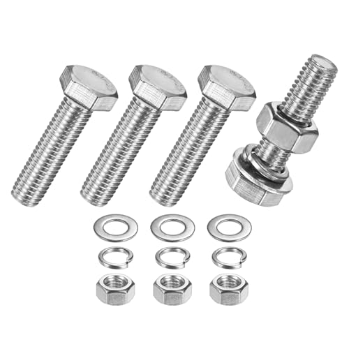 M METERXITY 4-Pack Hex Head Screw Bolt with Nuts Flat &amp; Lock Washers M10x40mm Stainless Steel Bolts and Nuts Kit Fully Threaded Metric Bolt Assortment for Equipment/Machinery