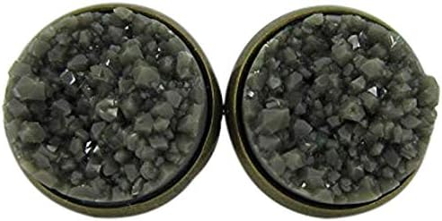 Antiqued Gold-tone Olive Green Faux Druzy Stone Stud Earrings (12mm)