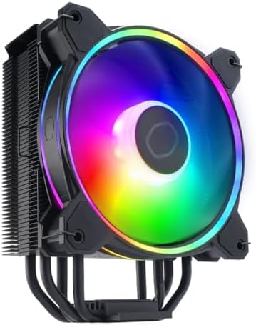 Cooler Master Hyper 212 Halo CPU Air Cooler - Jet Black Aluminium Finish, 4 Continuous Direct Contact Heat Pipes with Fins, MF120 Halo2 ARGB Fan, ARGB Auto Detect, LGA1700 & AM5 Brackets - Black