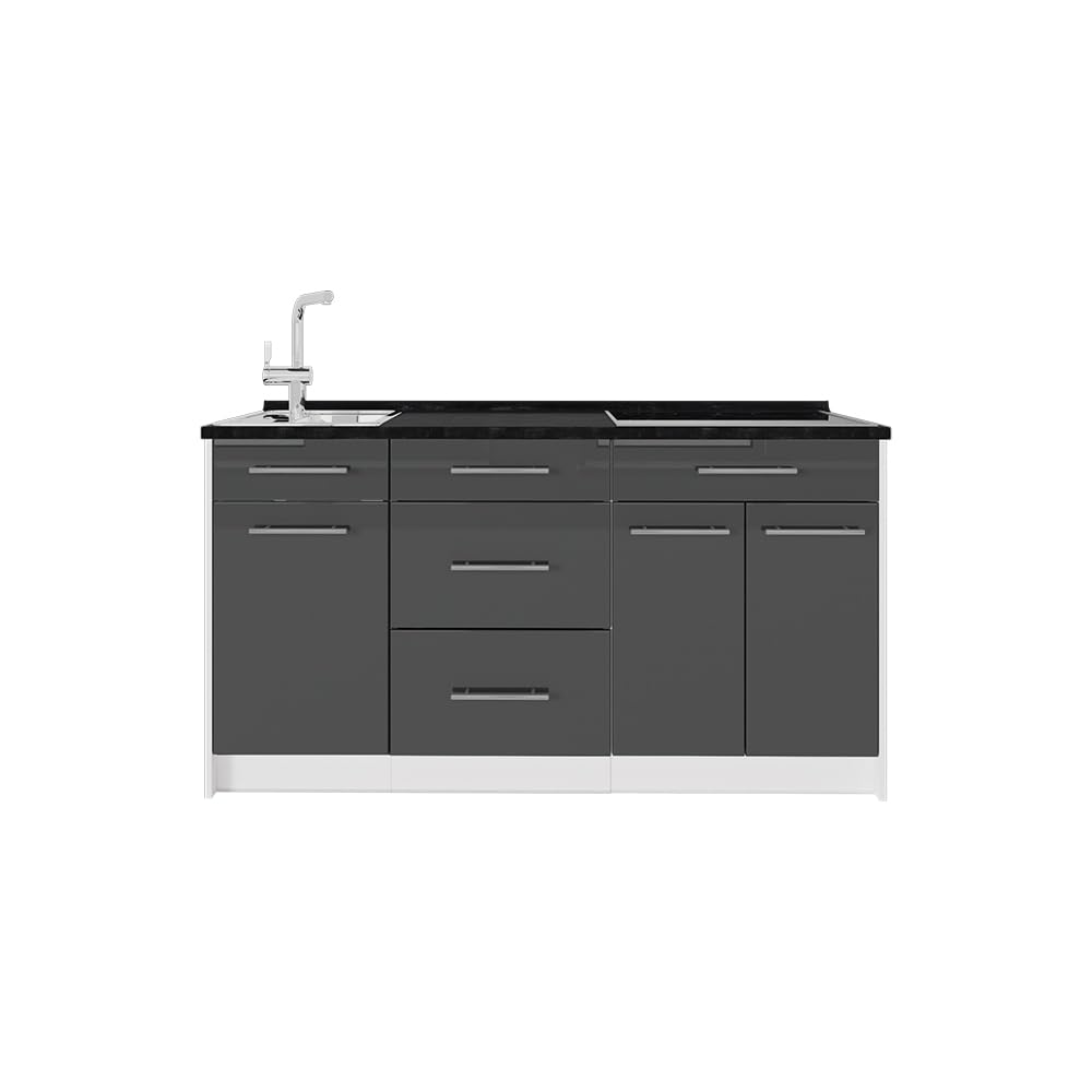 Vicco Blok kuchenny "Fame-Line", Antracyt połysk/Biały, 150 cm