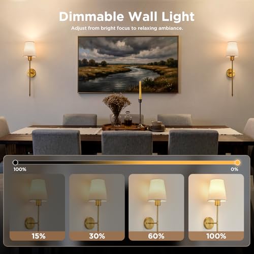 Image of Brightown Battery Operated Wall Sconces Set of Two,Linen Sconces Wall Decor | RGBWW Rechargeable Wall Lights with Dimmable Magnetic Bulbs & Remote, Wireless Wall Lamp for Living Room Bedroom Hallway