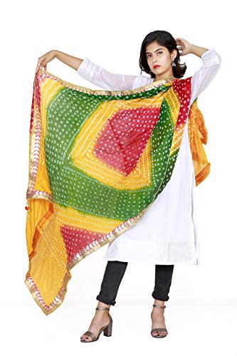 Women's Art Silk Dupatta (Sk2_Yellow, Green & Red_X-Large)2