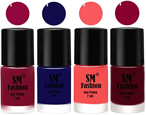 Image of Nail Polish Combo Set (Pack of 4) Quick Dry Gel Finish Nail Paint | Cherry Blossom,Dark Blue,Light Pink,Boysenberry | 7 ml Each