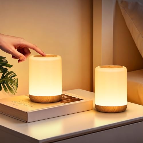CAKLIK Lampe de Chevet Tactile Lot de 2, Lampe de Table à Intensité Variable Rechargeable USB, 256 RGB Veilleuse Adulte Sans Fil, 3 Modes Veilleuse LED Pour...