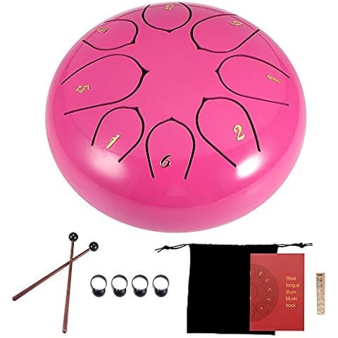 6-10 Inch Steel Tongue Drum Handpan Drum, Laiashley Metal Hand Drum Kit Percussion Steel Drum Instrument with Mallets, Mallet Bracket,Tonic Sticker and Music Book Cover