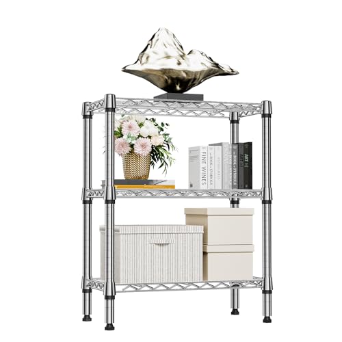 Image of M MZG 750 lbs 3 Tier Shelf Metal Storage Shelves Wire Rack Closet Organizers for Garage Kitchen Bathroom Laundry Chrome 11.8 inch D x 25.6 inch W x 31.5 inch H