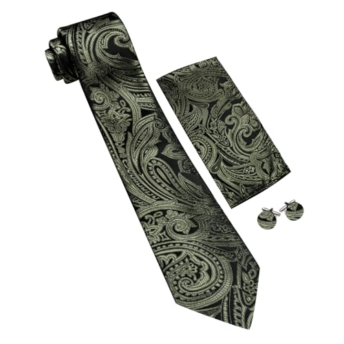Image of Barry.Wang Men Tie Set Paisley Silk Necktie Pocket Square Cufflinks Formal Wedding Business Party
