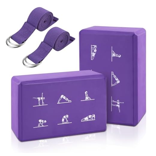 Juego de 2 bloques de yoga y correas de yoga, bloques de espuma EVA de alta densidad, bloques antideslizantes para yoga con correa de 6 pies, kit de bloques de yoga sin látex para mejorar la