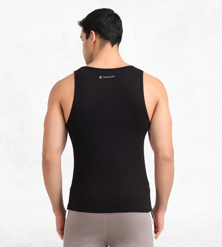 Image of Freecultr Cotton Vest for Men Sleeveless Lightweight Solid Round Neck Comfort Vest | Ultra-Soft Breathable Innerwear Sando for Gym, Sports, Workout, and Everyday Wear | Regular Fit and Durable Design