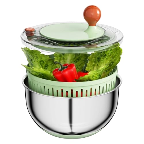 Chiluxendo Essoreuse à Salade Acier Inoxydable, Saladier avec Couvercle Et Base Antidérapante, Panier a Salade, Salad Spinner pour Lavage Séchage et Essorage Faciles...