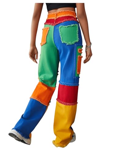 WDIRARA Women's Cow Print High Waist Wide Leg Jeans Casual Long Denim Pants2