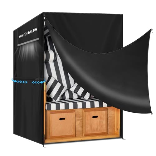 SIMPHAUS Schutzhülle für Strandkorb 2 Sitzer Winterfest Abdeckung für Strandkorb Abdeckhaube für Strandkorb Abdeckhülle 420D Oxford Gewebe Wetterschutz für Strandkorb Abdeckplane 120x90x155/140cm