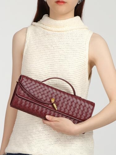 Image of Upbull Trendy Woven Evening Clutch Purses Women Underarm Shoulder Handbag Cute Satchels Crossbody Purse PU Leather Wallet