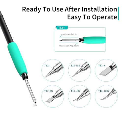 Image of HZY T12 Soldering Iron Tips, Soldering Iron Tips Replacement for T12 Soldering Iron Station, T12 Soldering Kit, 6 Types Soldering Tool (T12-K, T12-KU, T12-I, T12-ILS, T12-J02, T12-JL02)