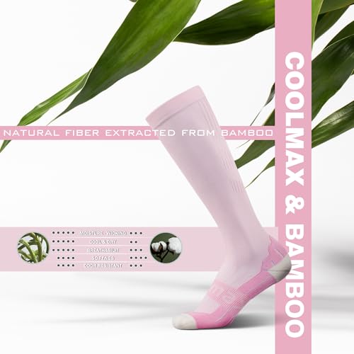 BRISIRA Coolmax Compression Socks for Women 2 Pairs Knee High 15-20 mmHg Anti-Blister Arch Support for Nurse Pregnancy Flying2